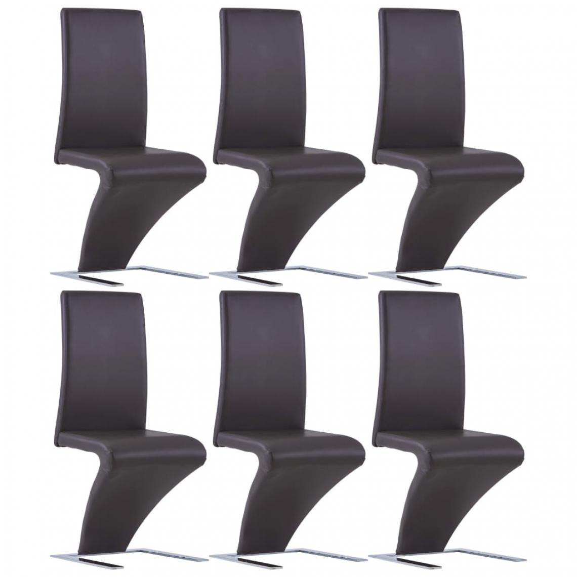 Icaverne - Moderne Fauteuils et chaises famille Helsinki Chaises à dîner avec forme de zigzag 6 pcs Marron Similicuir - Chaises