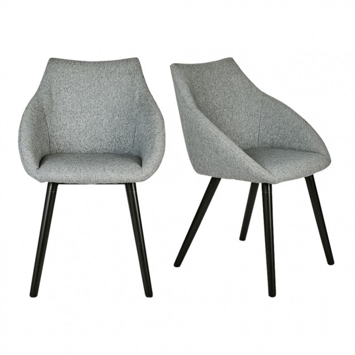 Meubletmoi - Lot de 2 chaises en tissu gris, piètement hévéa noir mat - SEDIA 0679 - Chaises