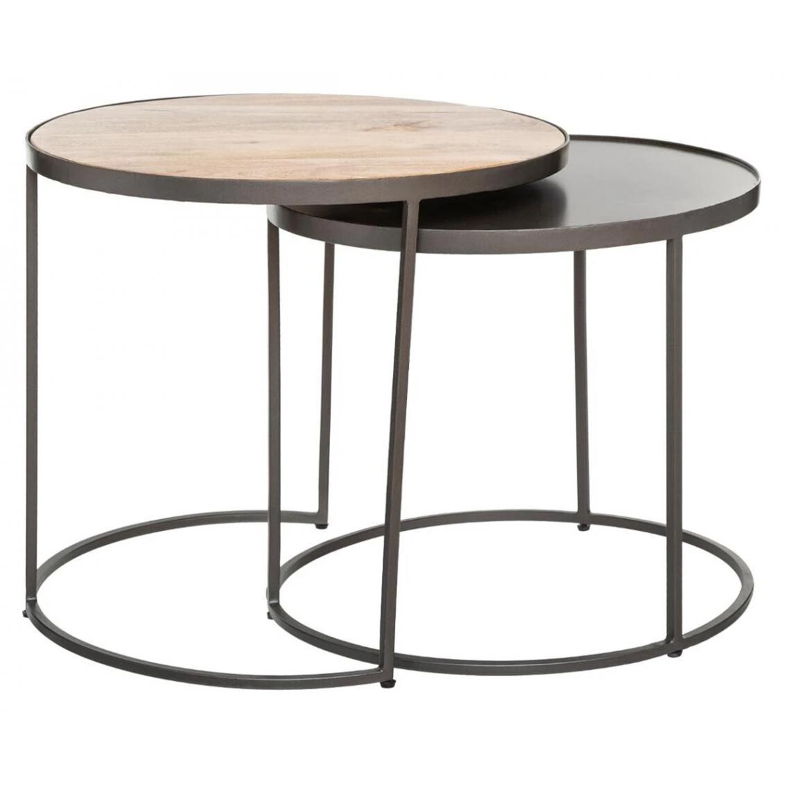 Pegane - Set de 2 tables gigogne en métal et bois de manguier - Tables basses