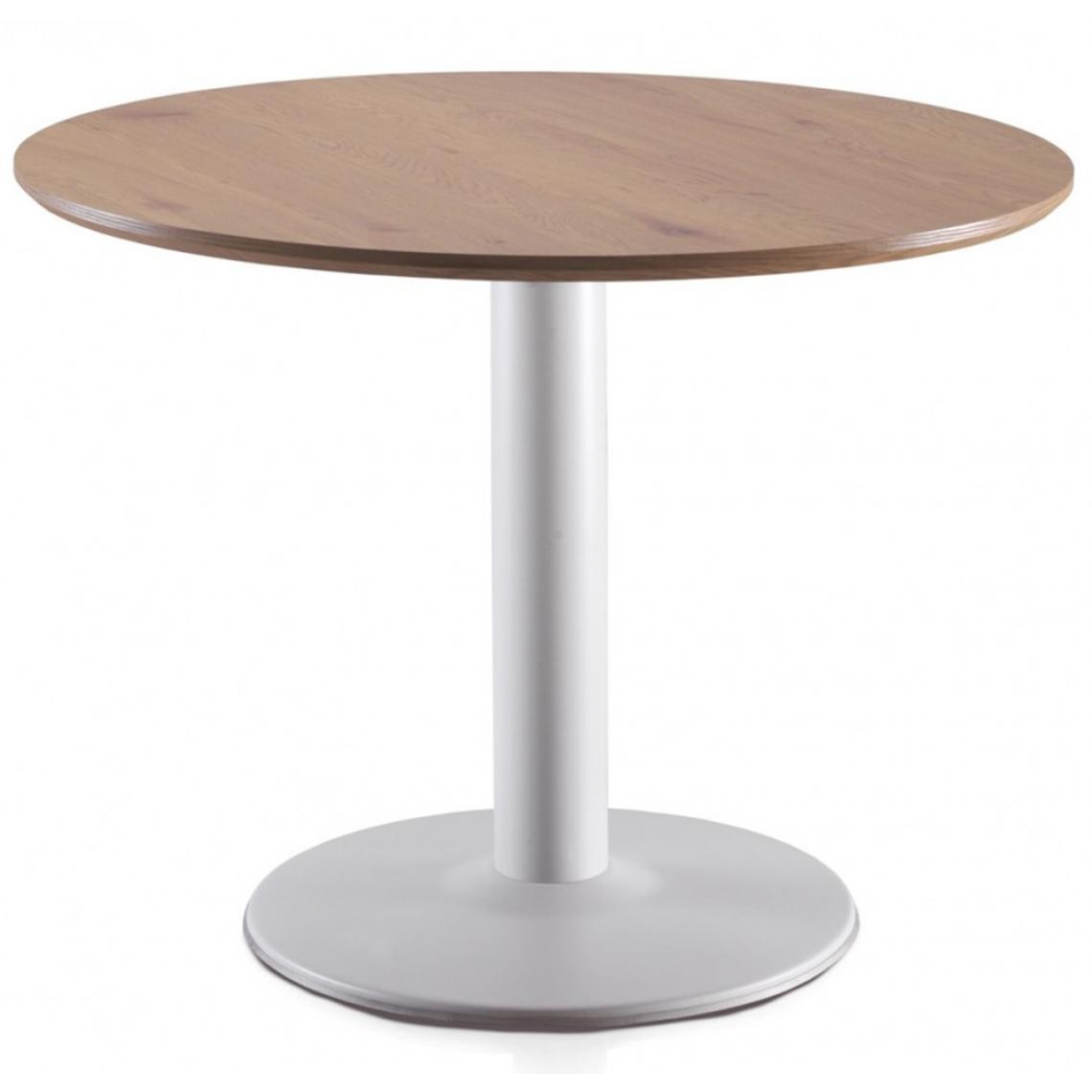 Pegane - Table à manger ronde avec plateau en mélamine coloris naturel et pieds acier blanc - Ø 100 x Hauteur 76 cm - Tables à manger