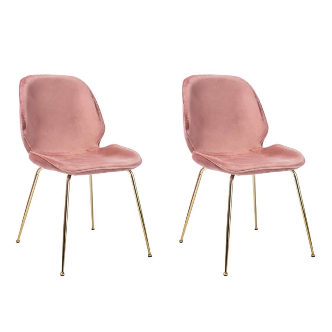 Hucoco - ADRIUN - Lot de 2 chaises style glamour salle à manger - 87x50x42 cm - Tissu velouté - Base en métal - Rose - Chaises
