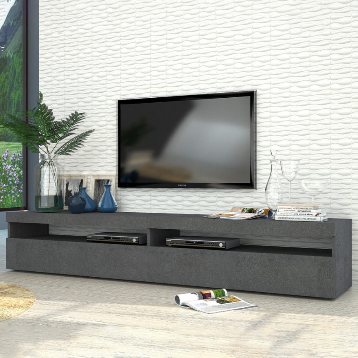 Ahd Amazing Home Design - Meuble TV Anthracite Design Salon 200cm 4 Compartiments 2 Portes Burrata Report - Meubles TV, Hi-Fi