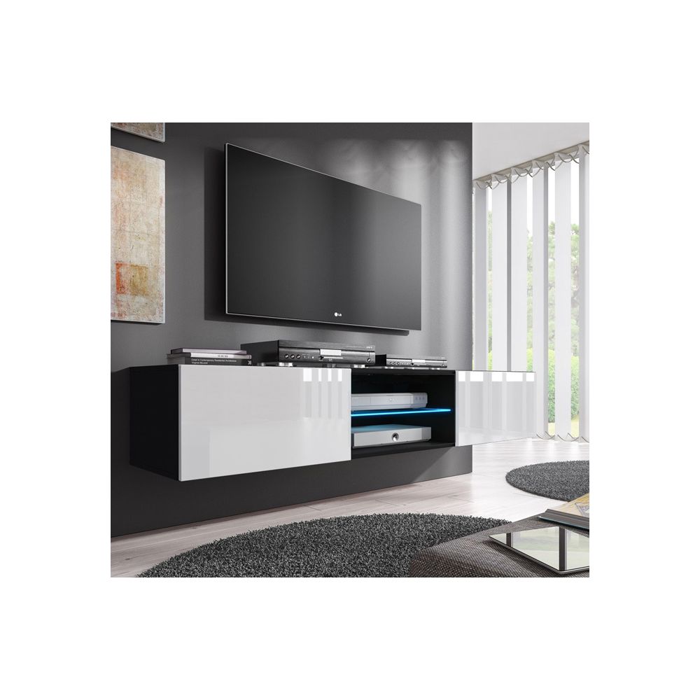 Design Ameublement - Meuble TV modèle Tibi (160 cm) noir et blanc - Meubles TV, Hi-Fi