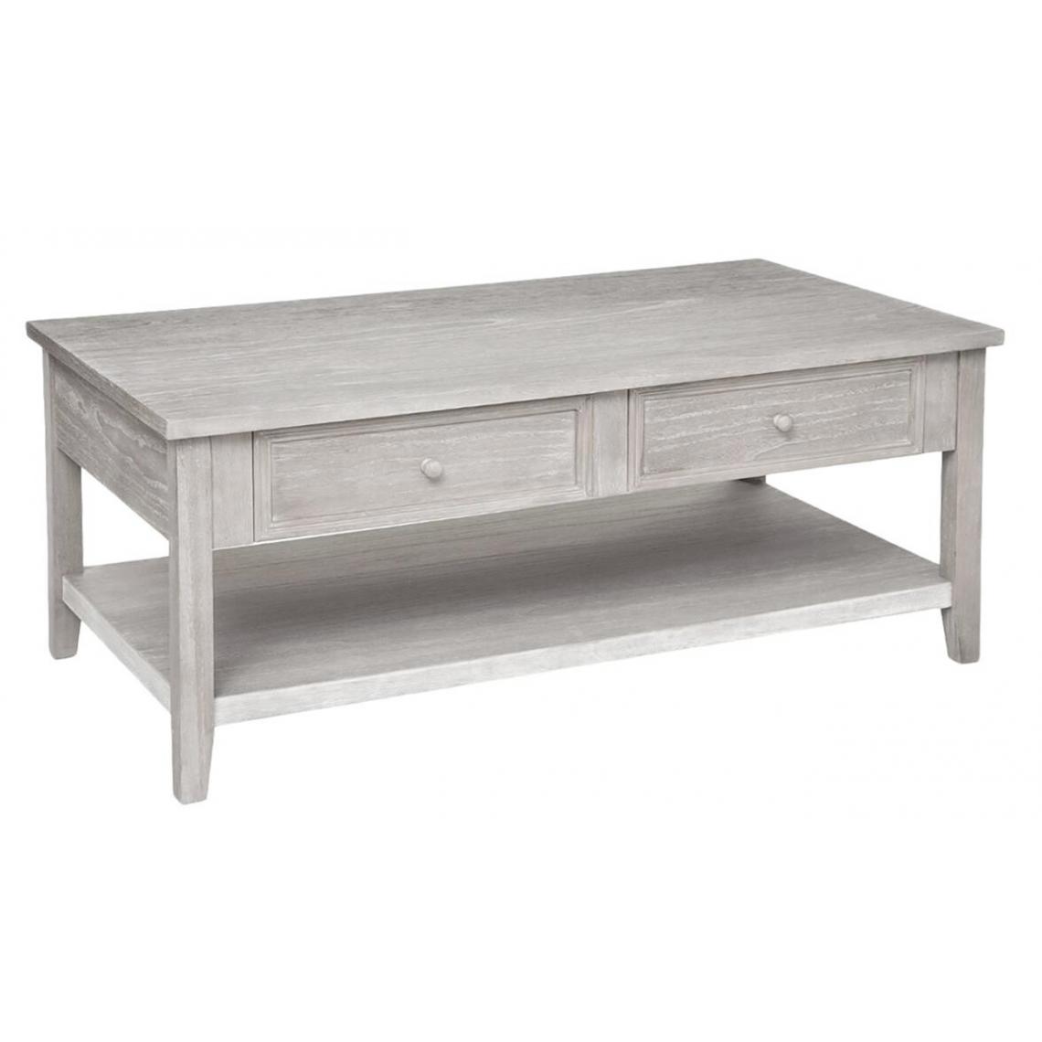 Pegane - Table basse de 2 tiroirs coloris beige - Longueur 110 x Profondeur 60 x Hauteur 45 cm - Tables basses
