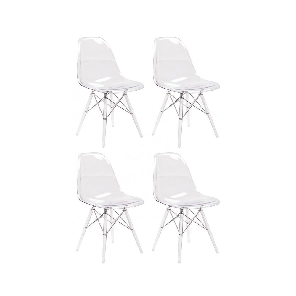 Meubletmoi - Lot 4 chaises transparentes & coussins noirs - zaho - Chaises