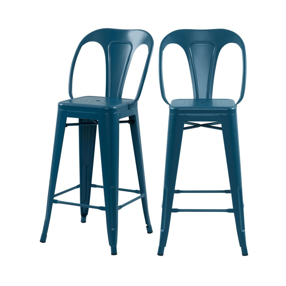 Rendez Vous Deco - Chaise de bar mi-hauteur Indus bleu mat 66 cm (lot de 2) - Tabourets