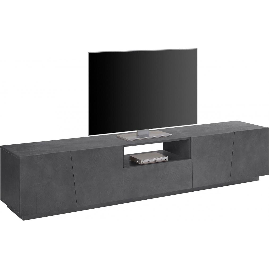 Alter - Meuble TV de salon, Made in Italy, Meuble TV avec 4 portes et 1 tiroir, 220x43h46 cm, couleur Gris ardoise - Meubles TV, Hi-Fi
