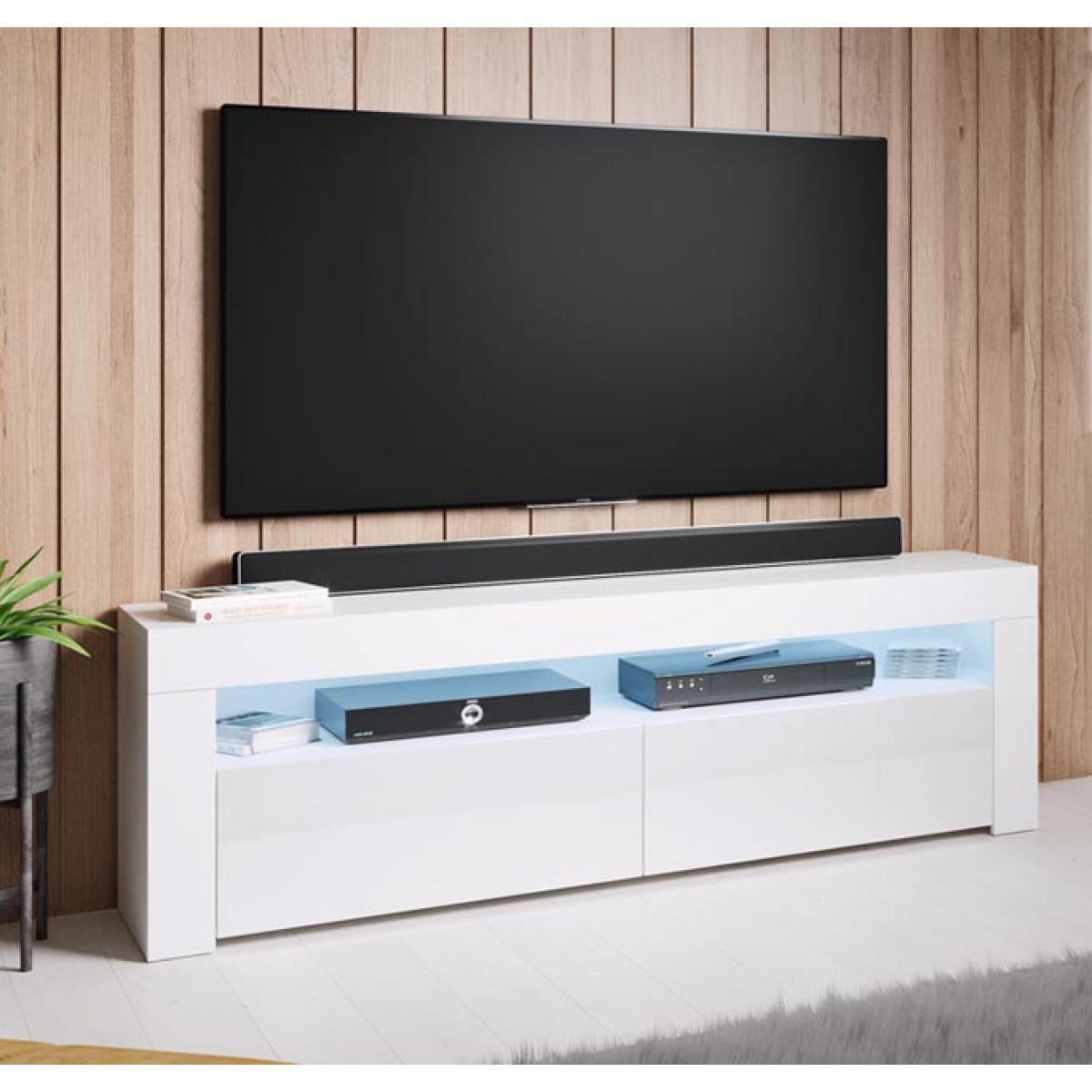 Design Ameublement - Meuble TV modèle Aker (140x50,5cm) couleur blanc - Meubles TV, Hi-Fi