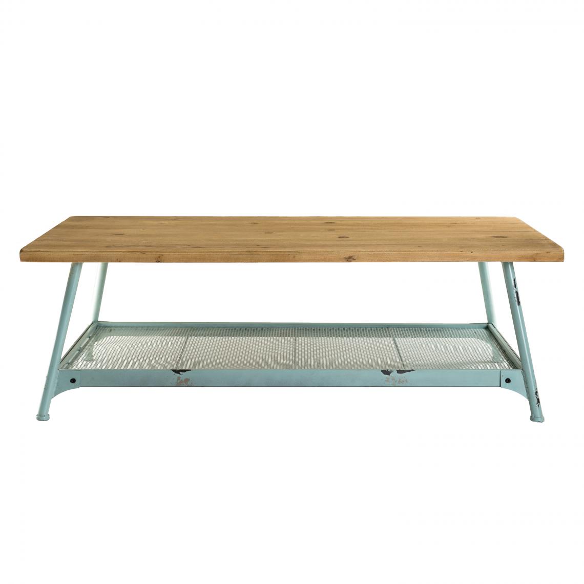 MACABANE - Table basse scandinave plateau en Sapin et pieds métal bleu - ELYNA - Tables basses