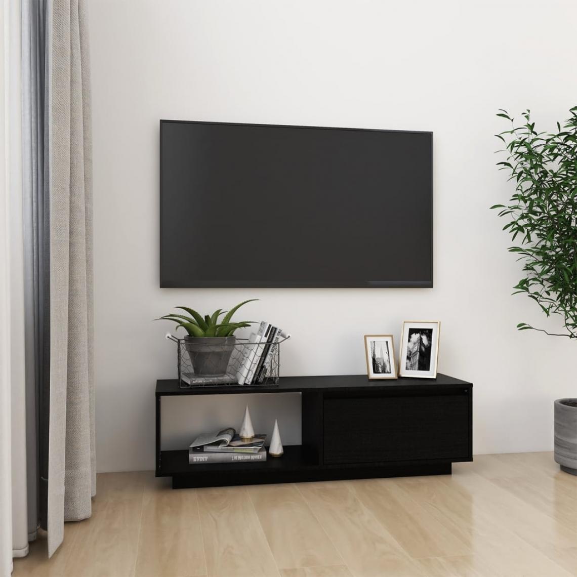 Vidaxl - vidaXL Meuble TV Noir 110x30x33,5 cm Bois de pin massif - Meubles TV, Hi-Fi
