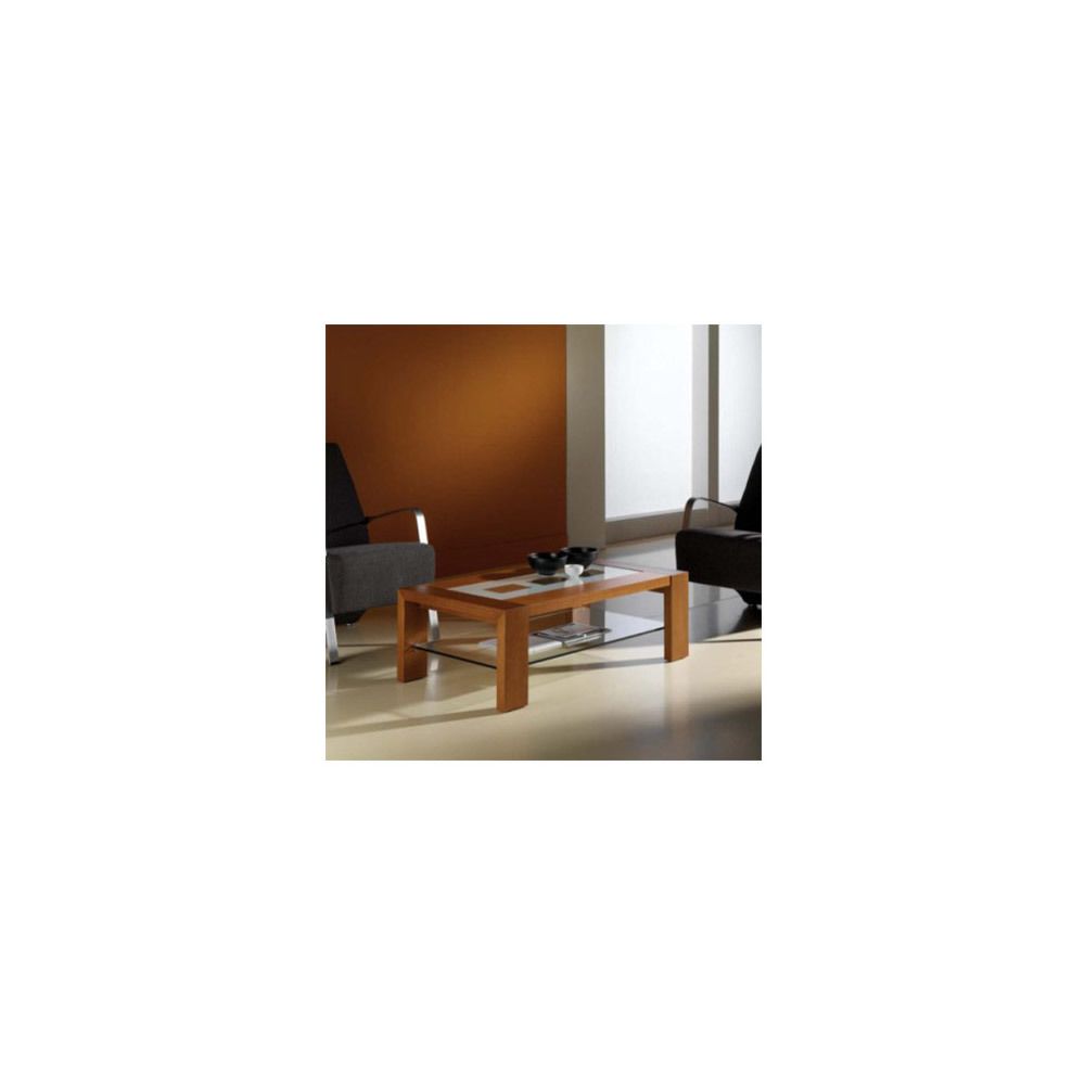 Happymobili - Table basse couleur teck avec 2 plateaux en verre contemporaine ARTEMISIA - Tables basses
