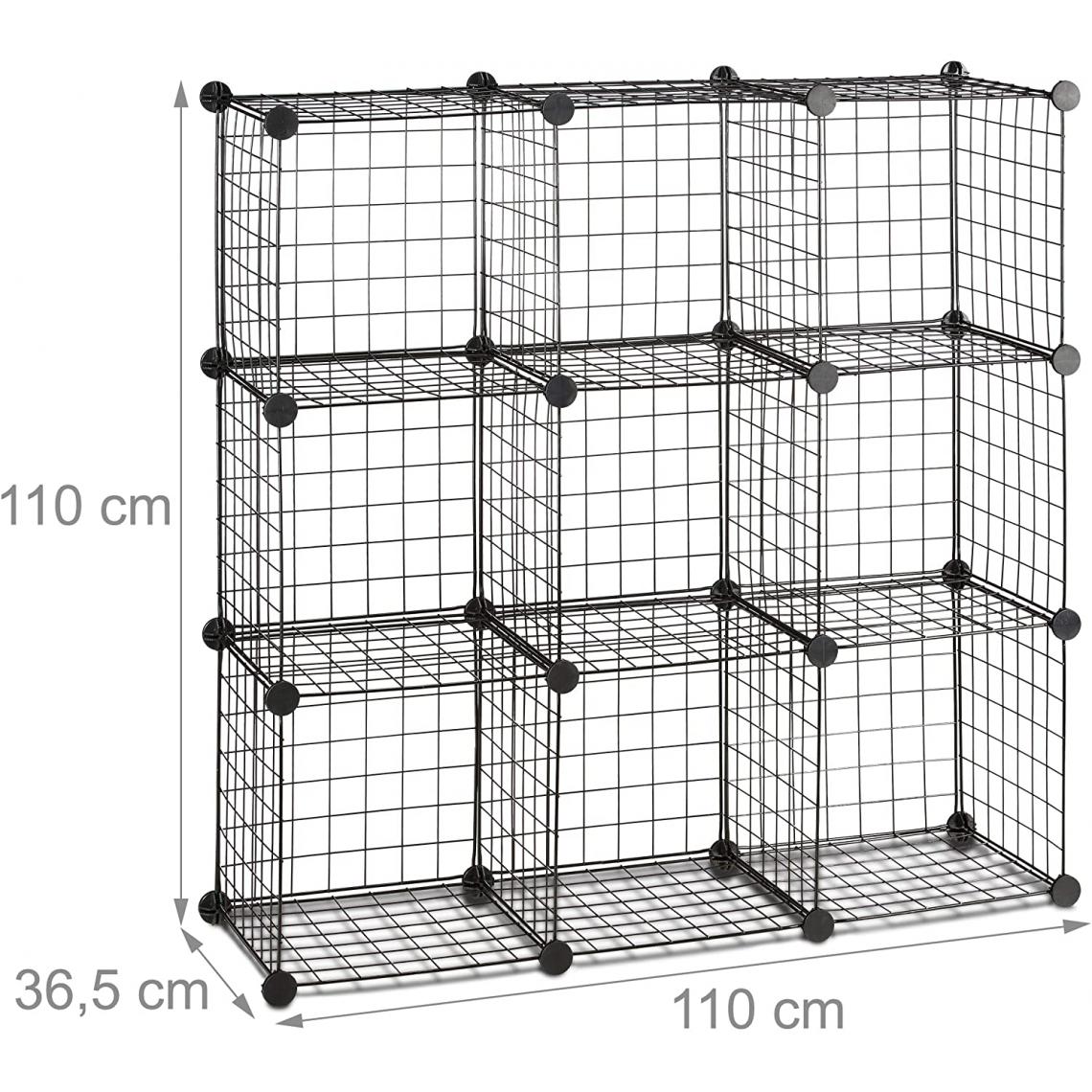 Helloshop26 - Étagère modulable grille treillis 9 cubes compartiments métal meuble rangement grillage 35x35 cm noir 13_0001074 - Etagères