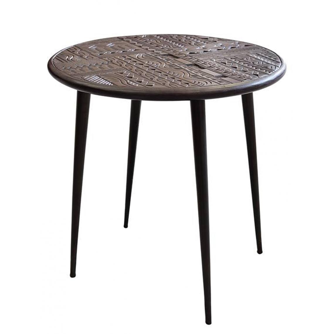 Pegane - Table basse en bois de manguier / métal coloris noyer foncé - diamètre 55 x hauteur 55 cm - Tables basses