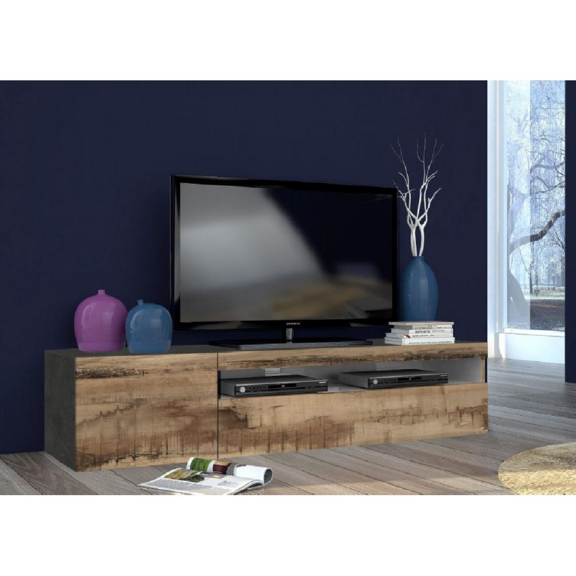 Alter - Meuble TV de salon, Made in Italy, Meuble TV de salon 2 portes, 150x40h37 cm, couleur Gris Ardoise et Érable - Meubles TV, Hi-Fi