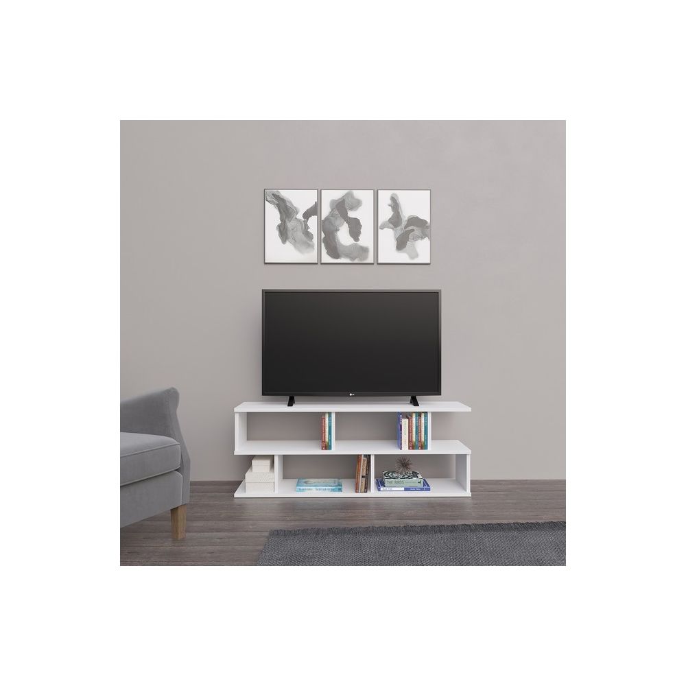 Homemania - HOMEMANIA Su Meuble TV avec des étagères - du salon -Blanc en Bois, 120 x 29,6 x 45 cm - Meubles TV, Hi-Fi