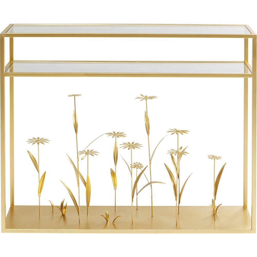 Karedesign - Console fleurs 3D dorées 100x25cm Kare Design - Consoles