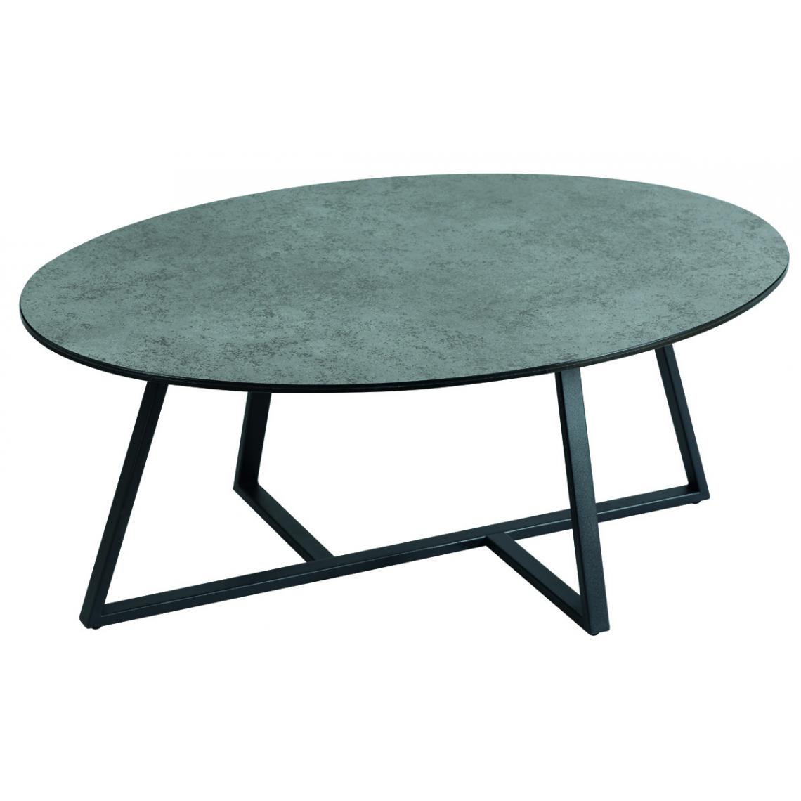 Pegane - Table basse ovale en verre / céramique coloris anthracite mat - Longueur 100 x profondeur 70 x hauteur 40 cm - Tables basses