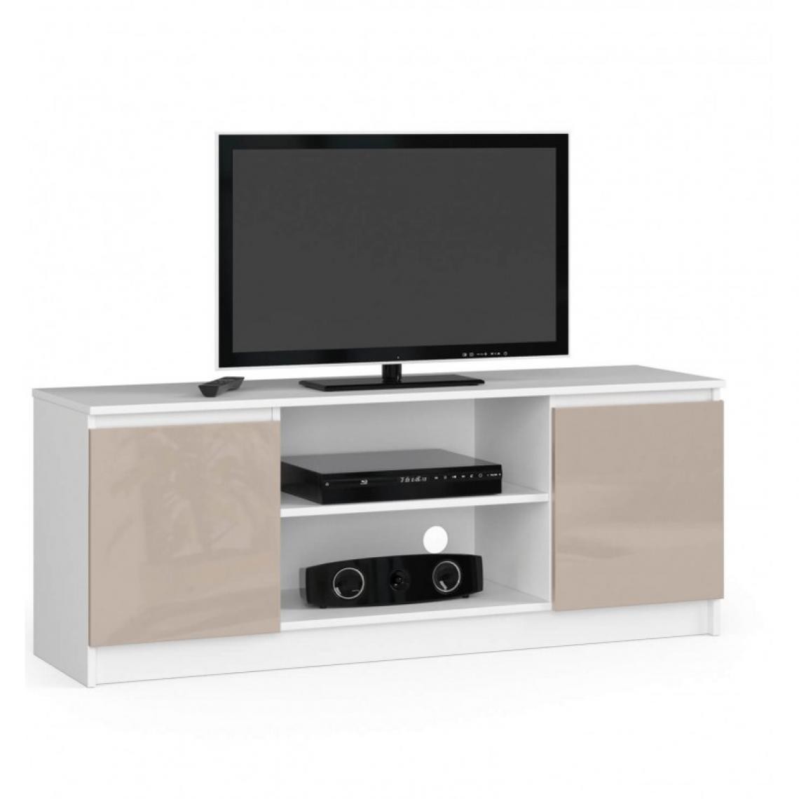 Hucoco - DUSK - Meuble TV style moderne salon - 140x55x40 - 2 portes+2 tablettes - Multimédia - Beige - Meubles TV, Hi-Fi