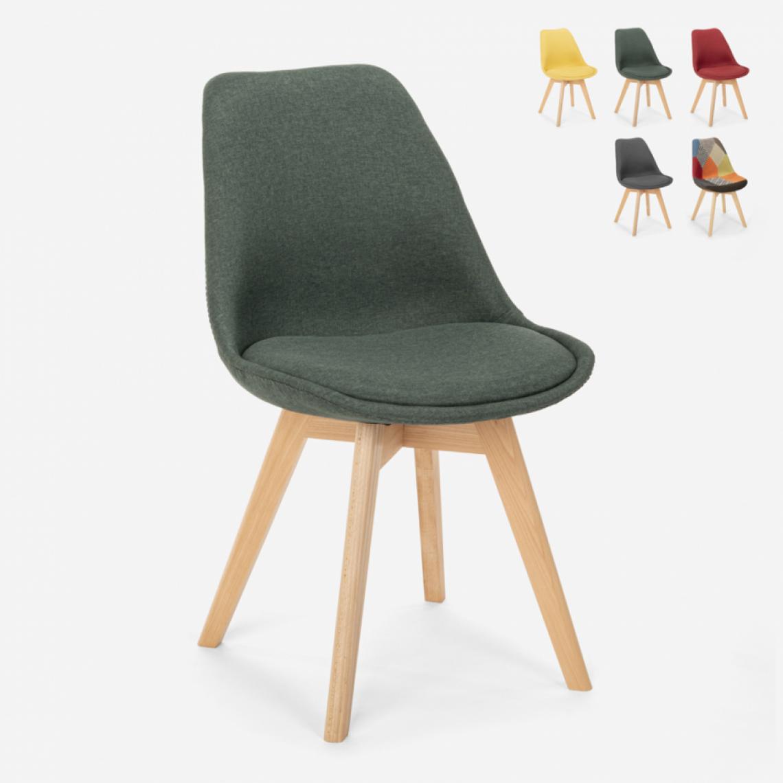 Ahd Amazing Home Design - Chaise design nordique en bois et tissu et coussin restaurant bar cuisine Dolphin, Couleur: Vert foncé - Chaises