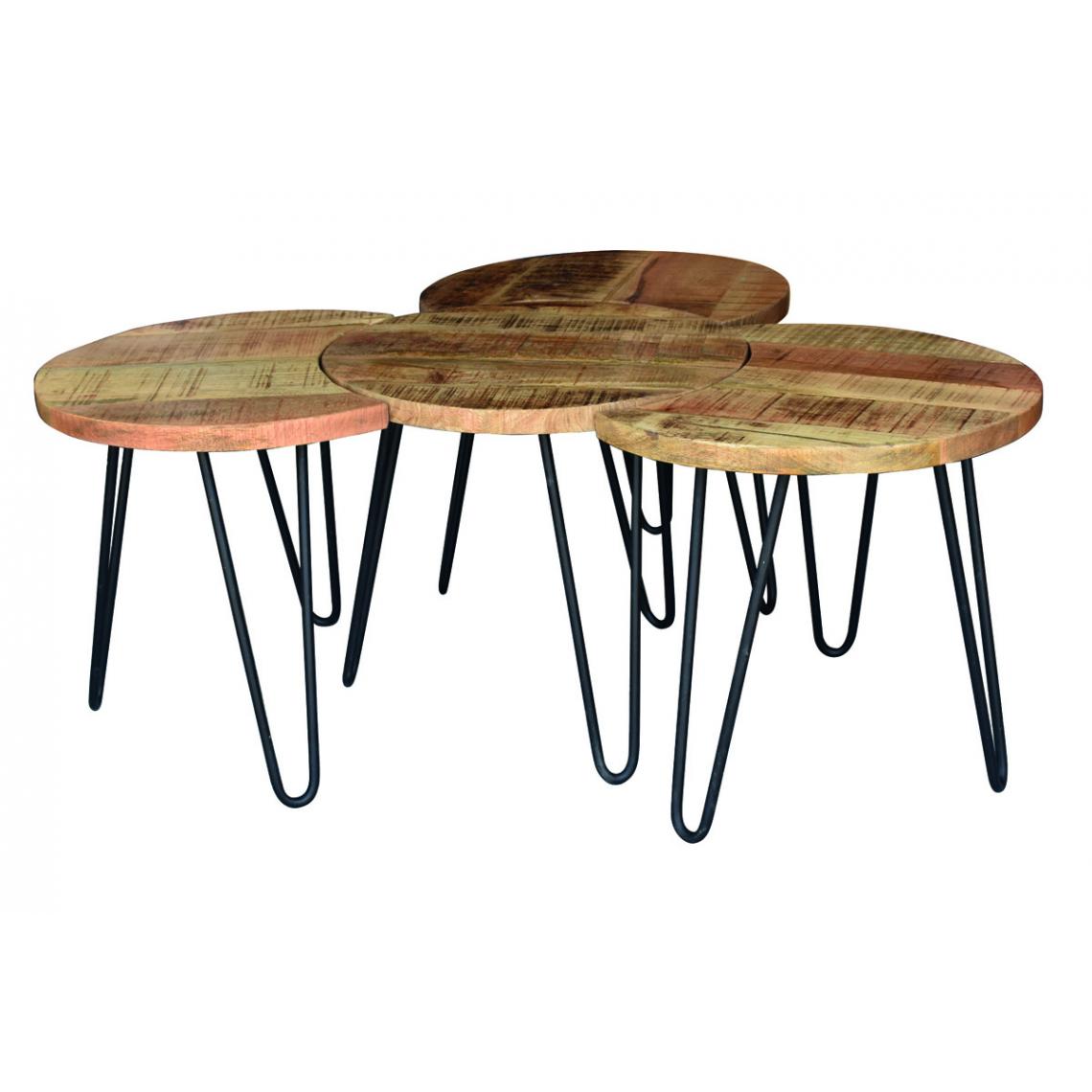 Pegane - Lot de 4 tables modulables en bois de manguier et métal laqué noir - diamètre 50 x hauteur 45 cm - Tables basses
