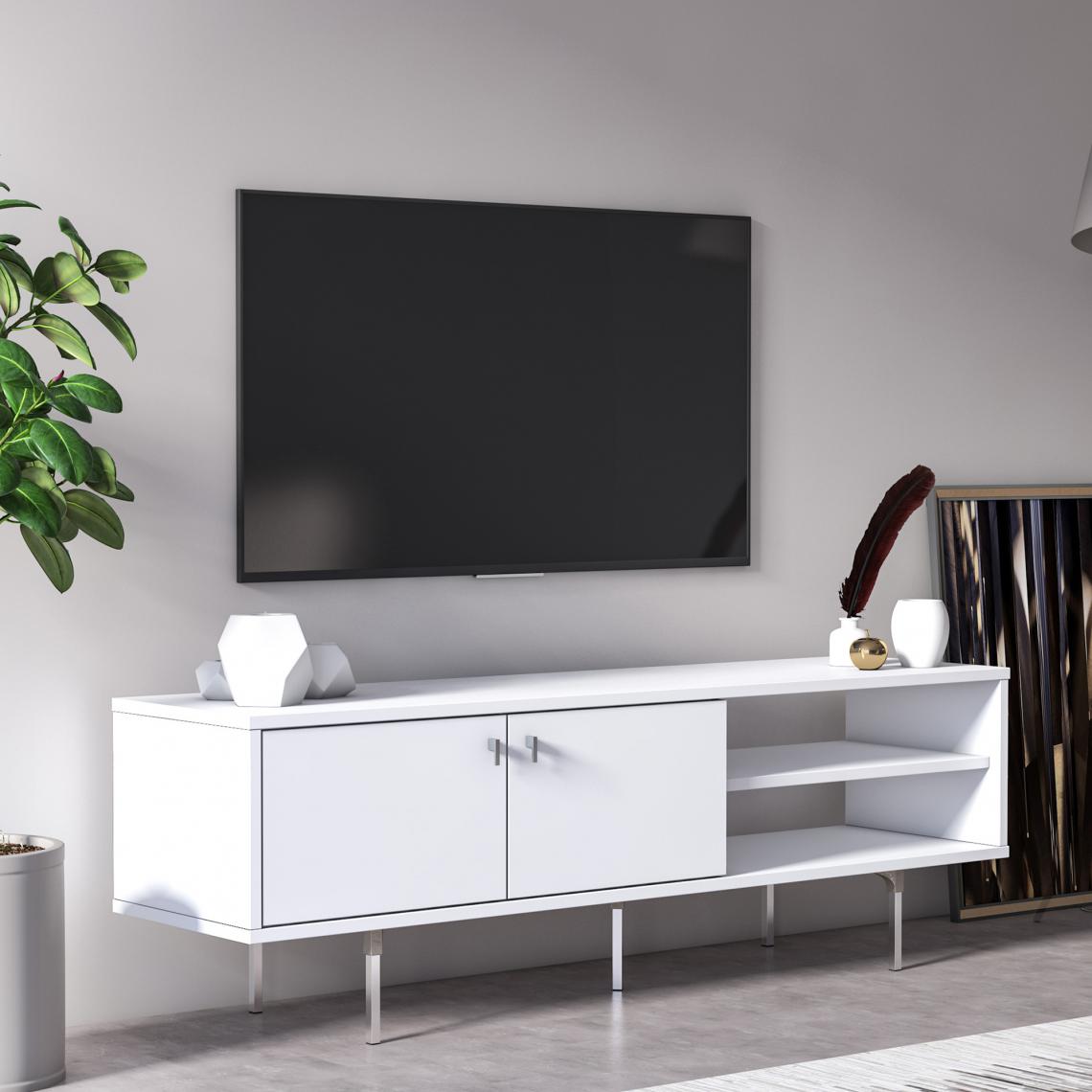 Alter - Meuble TV de salon avec deux portes battantes, 140 x 45 x 35 cm, coloris blanc - Meubles TV, Hi-Fi