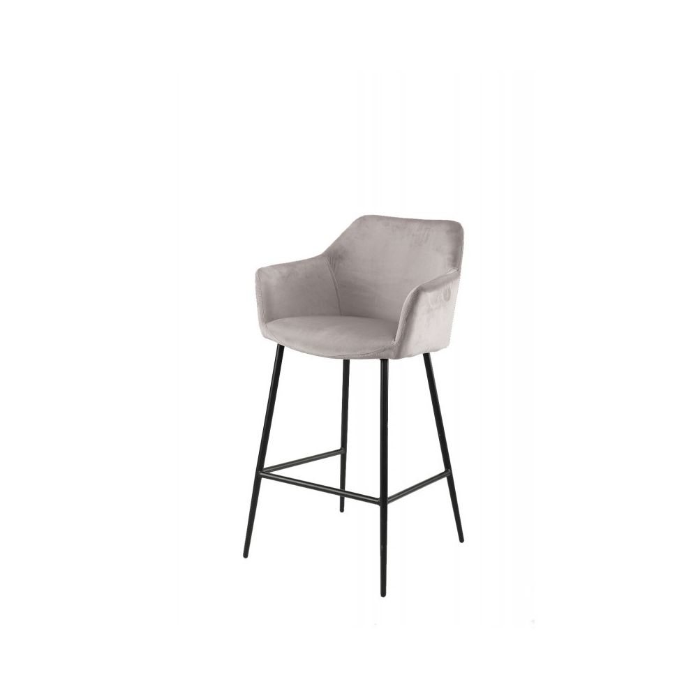 Meubletmoi - Chaise haute de bar en velours marron et piétement métal noir - CHIC - Tabourets