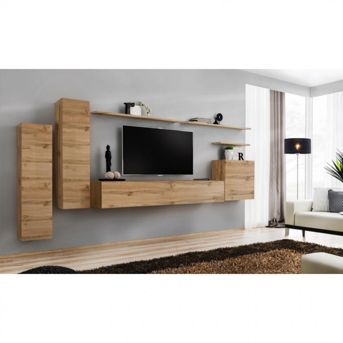 Ac-Deco - Meuble TV Mural Design Switch I 330cm Naturel - Meubles TV, Hi-Fi
