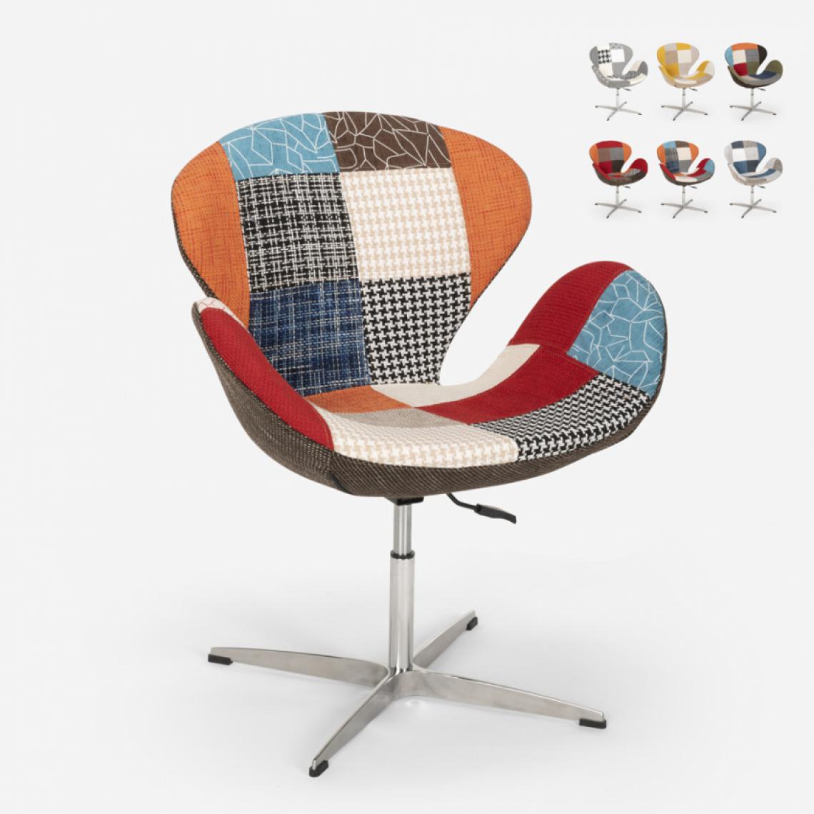 Ahd Amazing Home Design - Chaise et fauteuil pivotant de salon style patchwork design moderne Stork, Couleur: Patchwork 7 - Chaises