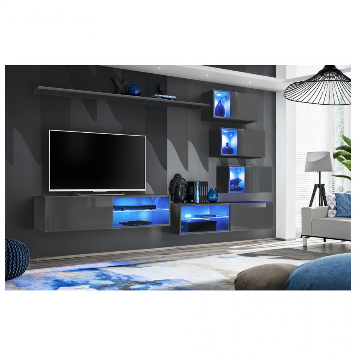 Ac-Deco - Ensemble meuble TV mural Switch XXIV - L 260 x P 40 x H 170 cm - Gris - Meubles TV, Hi-Fi