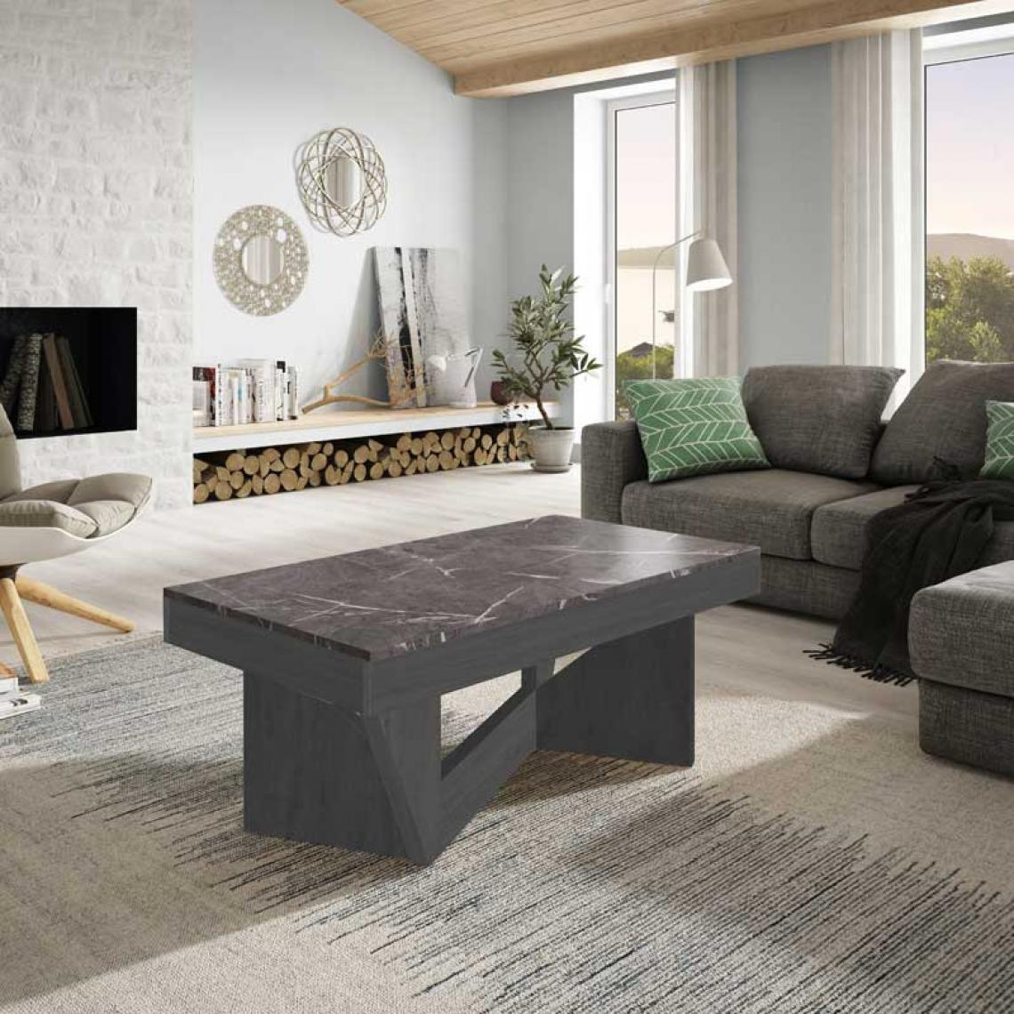 Tousmesmeubles - Table basse relevable Chêne gris/Marbre gris - POPLO - Tables basses