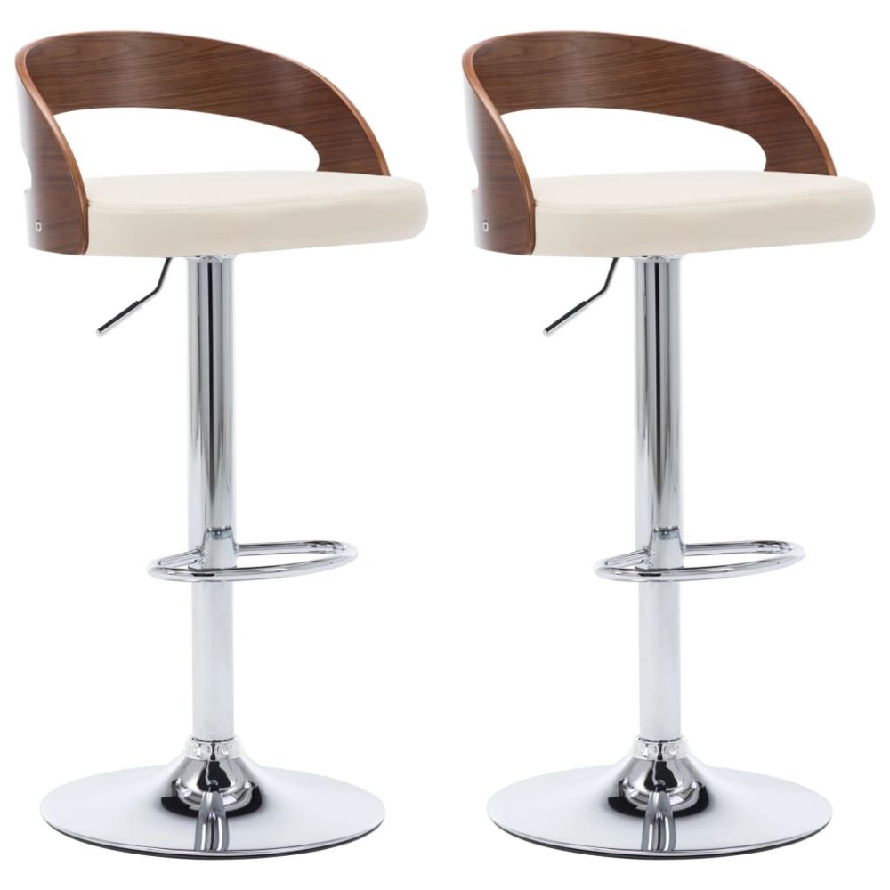 marque generique - Moderne Fauteuils et chaises serie Prague Chaises de bar 2 pcs Crème Similicuir et bois courbé - Tabourets