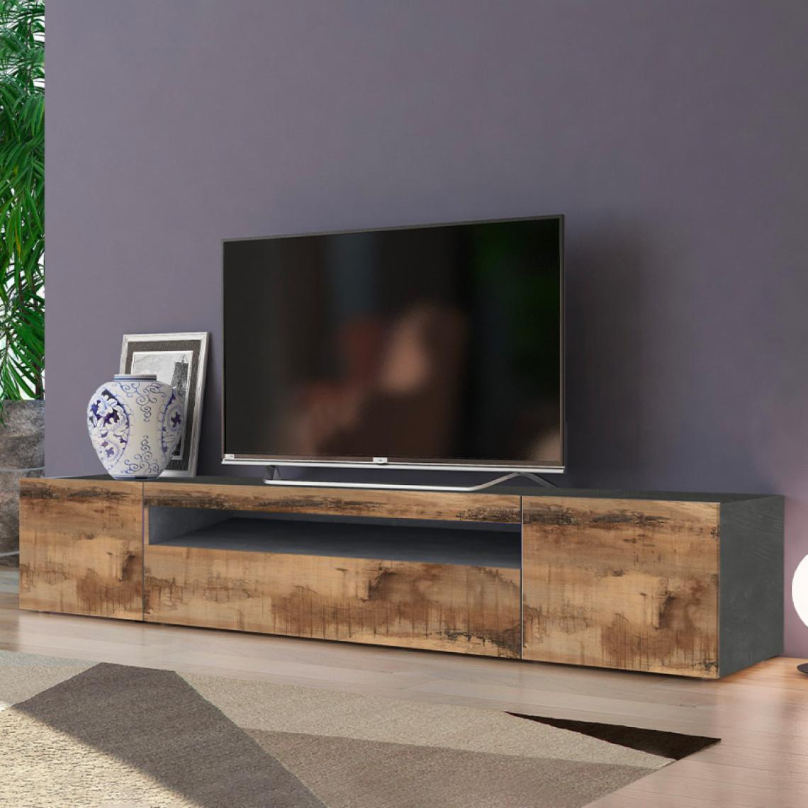 Ahd Amazing Home Design - Meuble TV Design 200cm 2 Portes Tiroir Rabattable Daiquiri Pero Ardesia L - Meubles TV, Hi-Fi