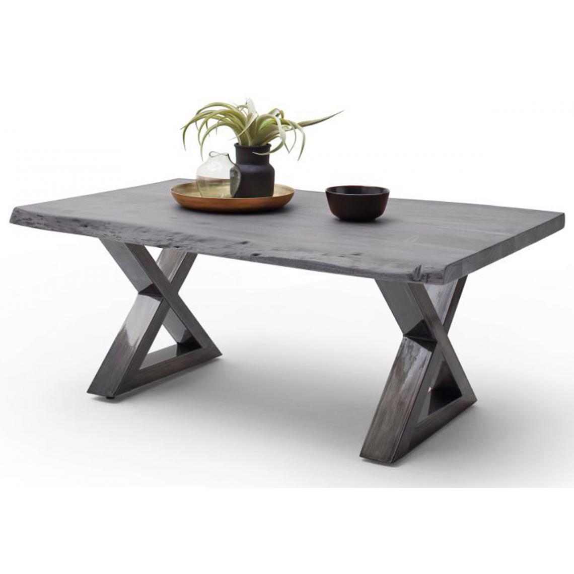 Pegane - Table basse simple en bois d'acacia massif, laqué gris/antique - L.110 x H.45 x P.70 cm - Tables basses