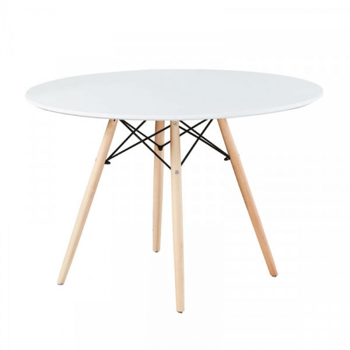 Dansmamaison - Table de repas ronde 100 cm Blanc - OLAF - L 100 x l 100 x H 75 cm - Tables à manger