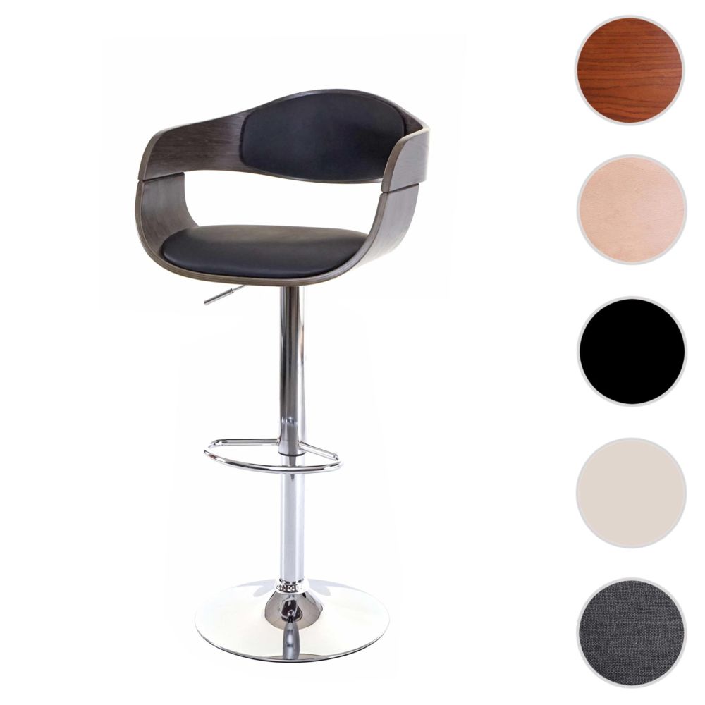 Mendler - Tabouret de bar HWC-A47, chaise de bar, bois courbé, design rétro ~ gris, similicuir noir - Tabourets