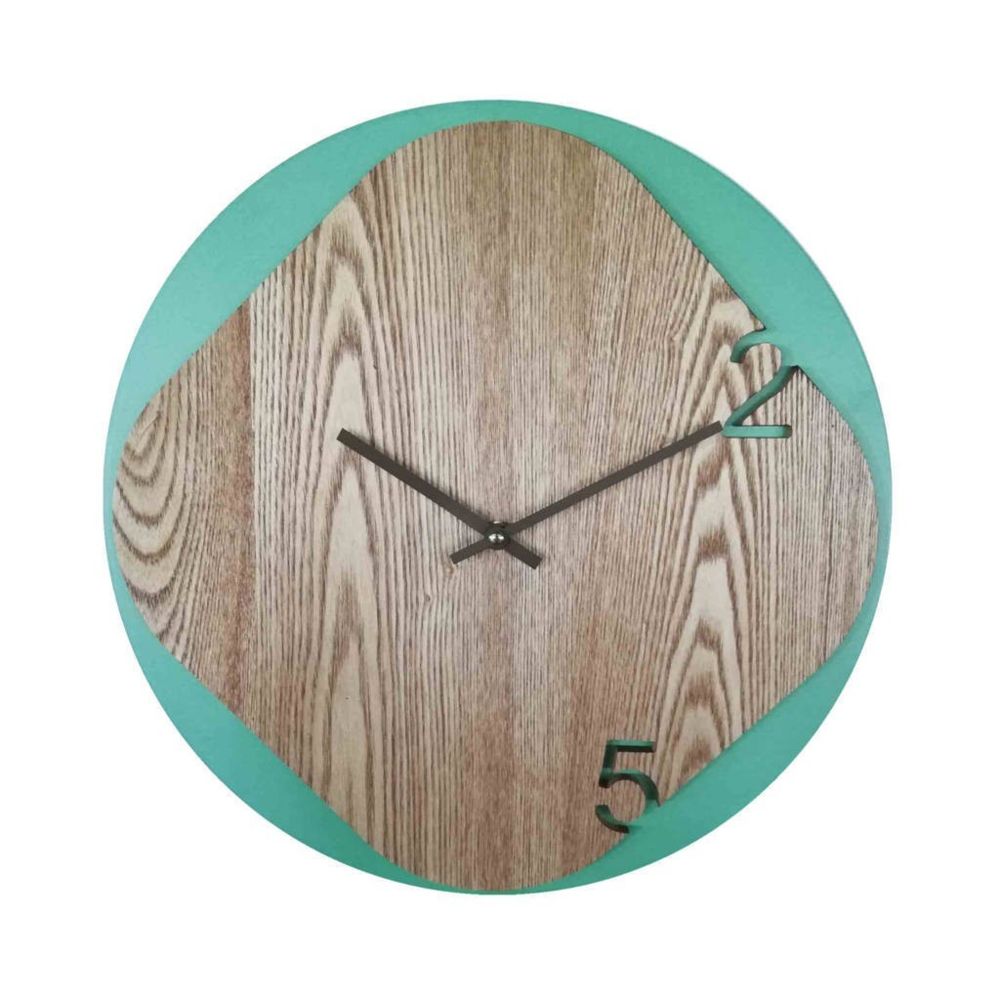 Mobili Rebecca - Horloge Décorative Vert Bois Style Scandinave Decor 40x40x5 - Horloges, pendules