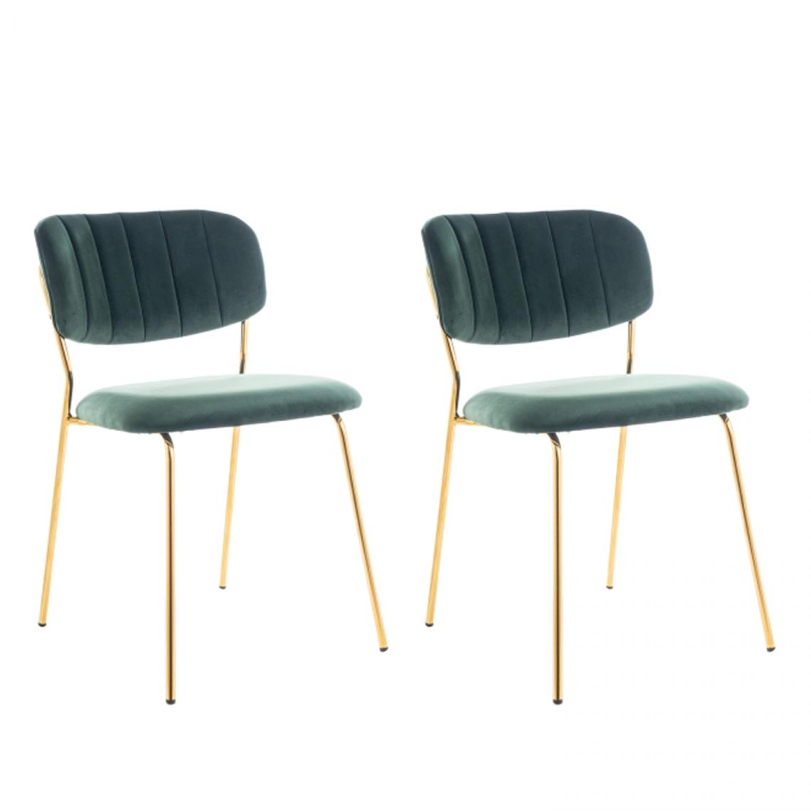 Hucoco - CARTO - Lot de 2 chaises matelassées salle à manger - 80x49x55 cm - Cadre en métal + tissu velours - Vert - Chaises