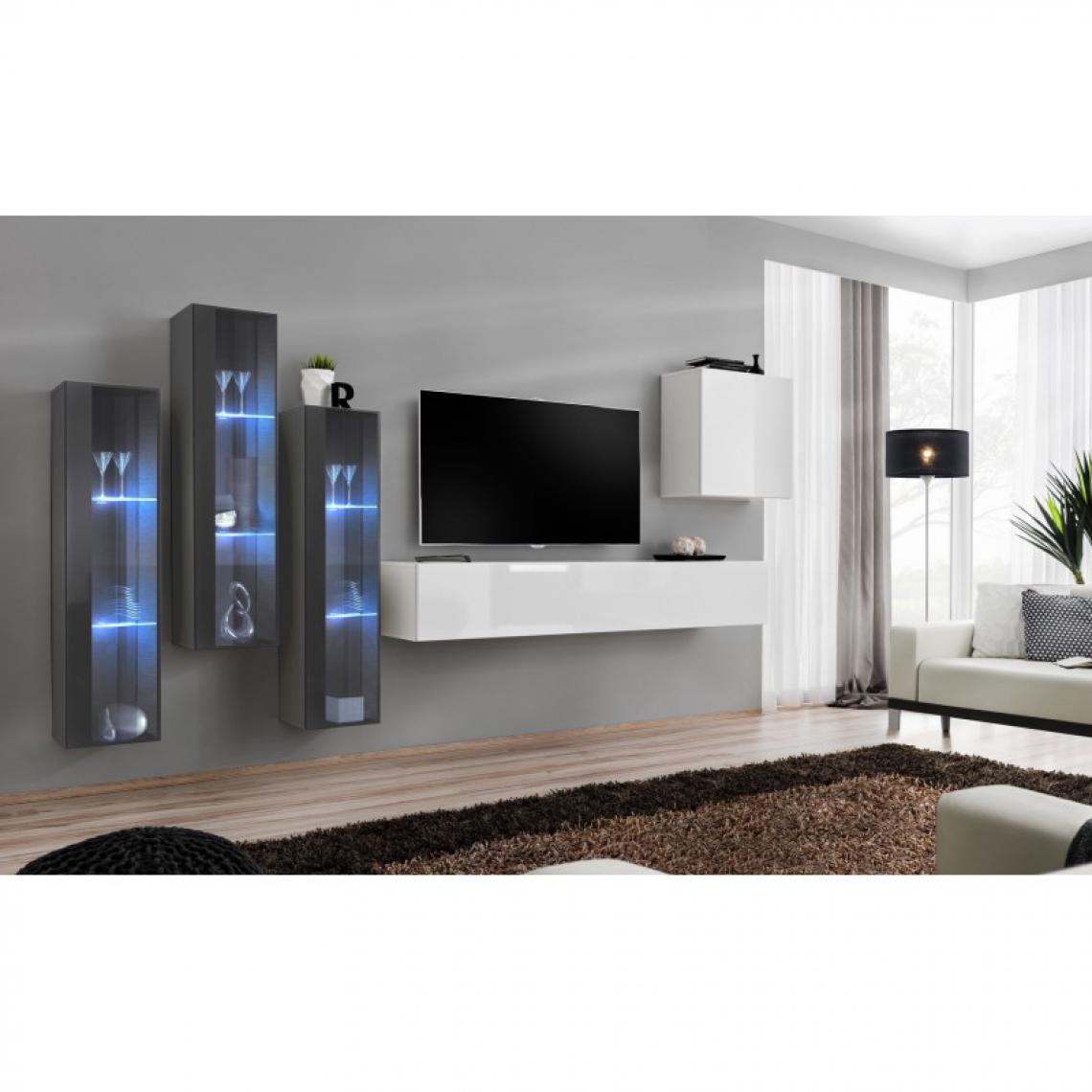 Ac-Deco - Meuble TV Mural Design Switch XIII 330cm Blanc & Gris - Meubles TV, Hi-Fi