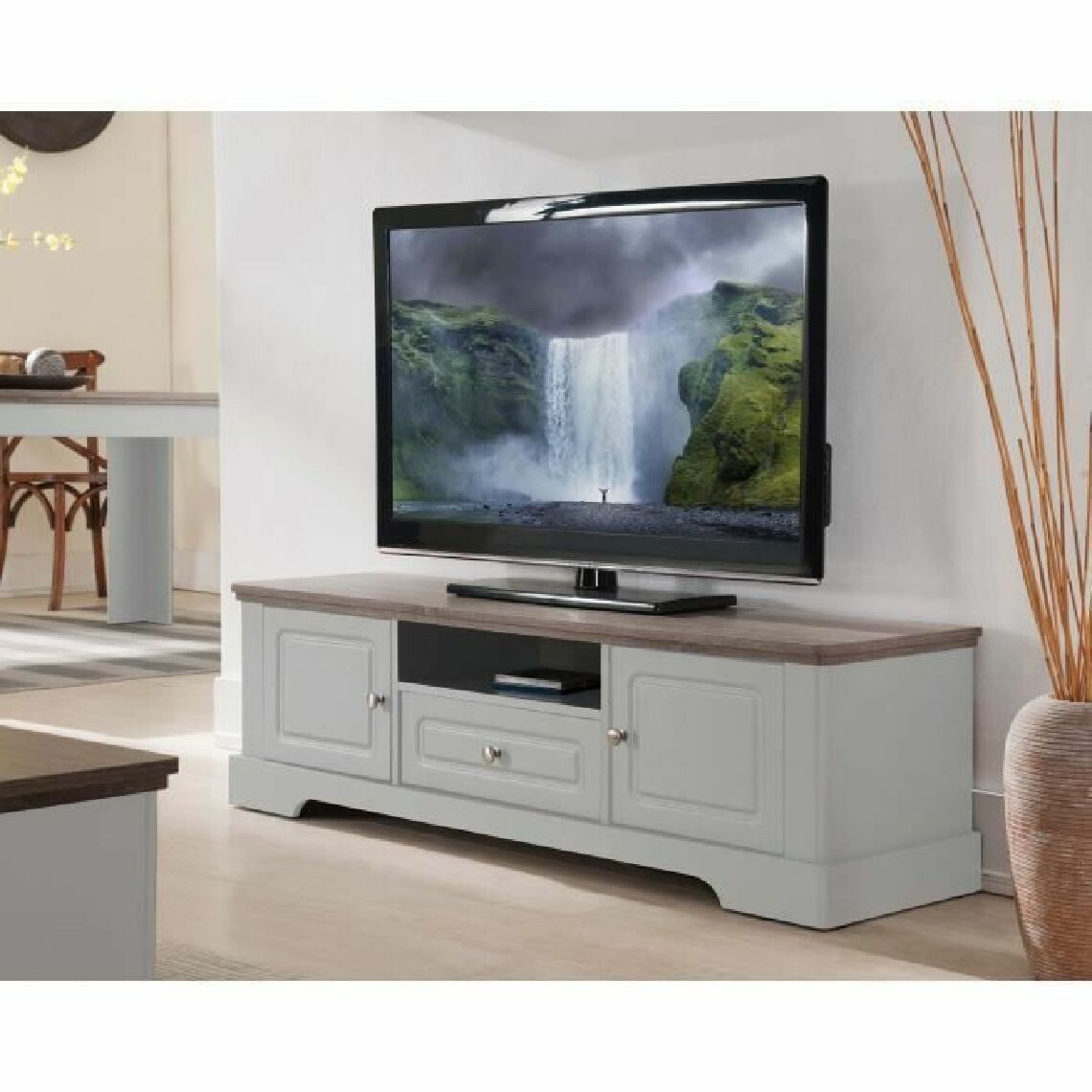 Sans Marque - DESSY Meuble TV classique decor blanc mat - L 139 cm - Meubles TV, Hi-Fi