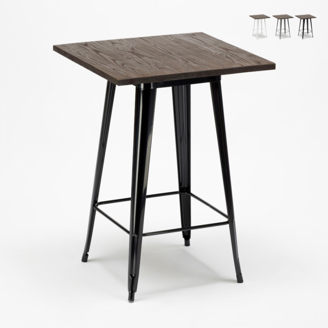 Ahd Amazing Home Design - Table haute pour tabourets Tolix industriel en métal acier et bois 60x60 Welded, Couleur: Noir - Tables à manger