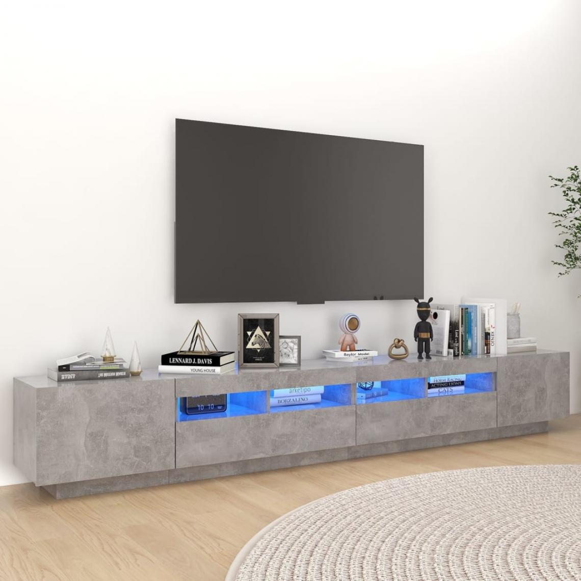 Vidaxl - vidaXL Meuble TV avec lumières LED Gris béton 260x35x40 cm - Meubles TV, Hi-Fi