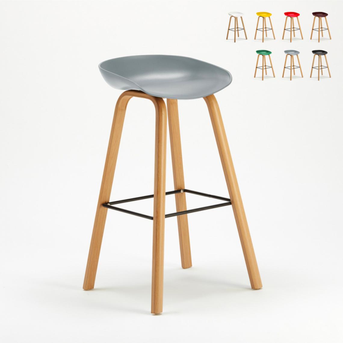 Superstool - Tabouret chaise haut pour café et cuisine effet bois Towerwood, Couleur: Gris - Tabourets