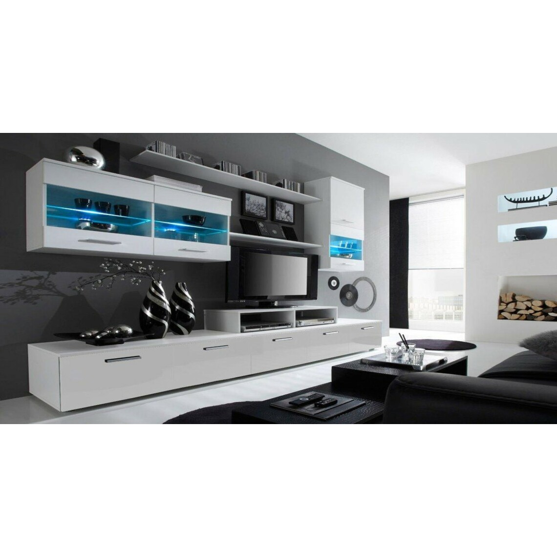 Skraut Home - Ensemble de meubles, Blanc Mat-Laqué, 250x194x42cm - Meubles TV, Hi-Fi