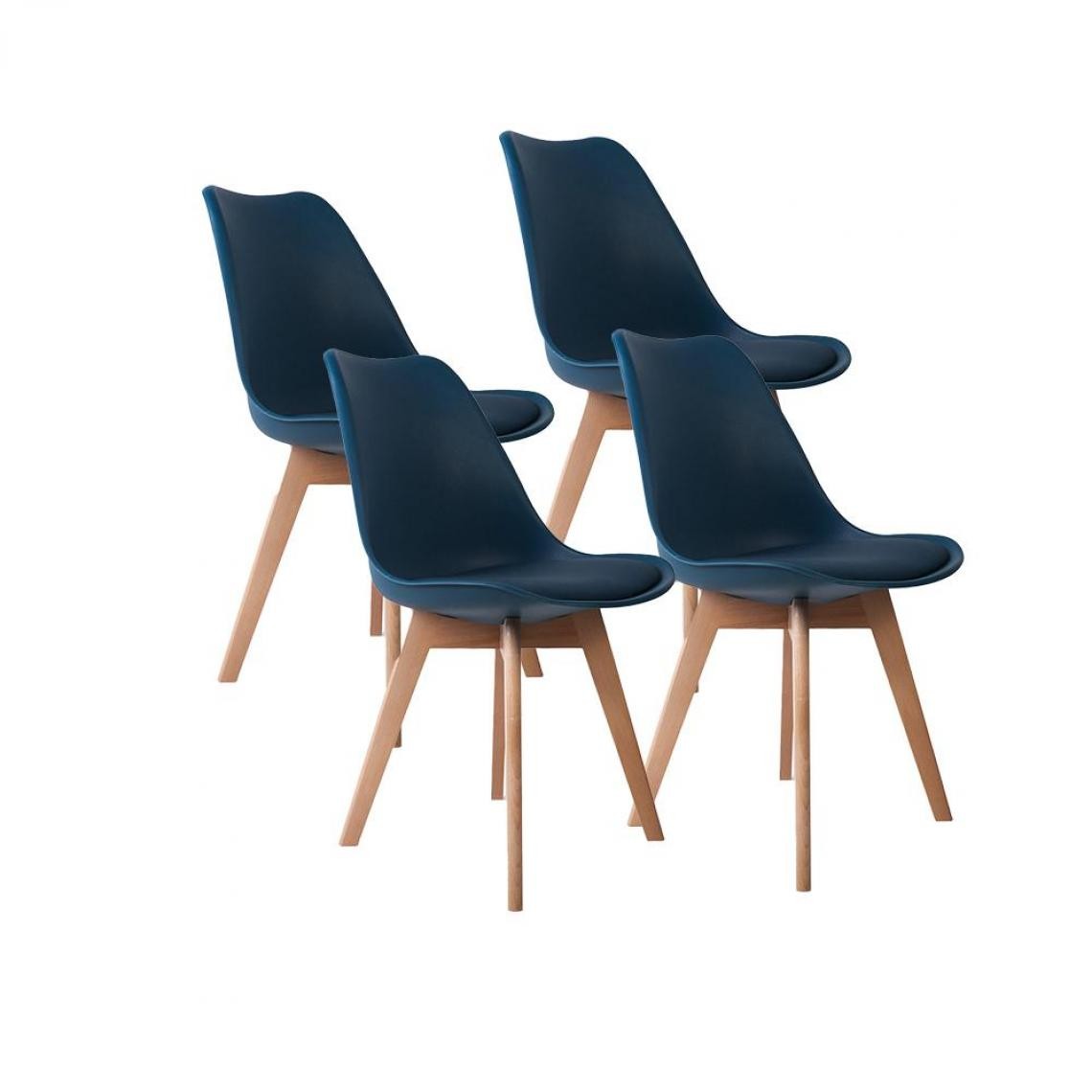 Red Deco - Lot de 4 chaises de salle à manger LAGOM Bleu Bois naturel style scandinave - Chaises