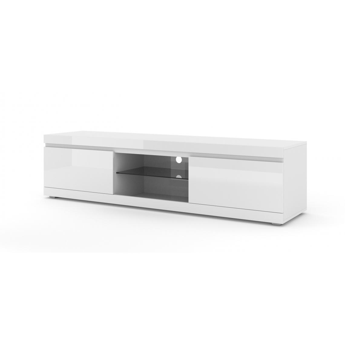 Bim Furniture - Meuble TV bas universel NET 180 cm à suspendre ou à poser Blanc Brillant - Meubles TV, Hi-Fi