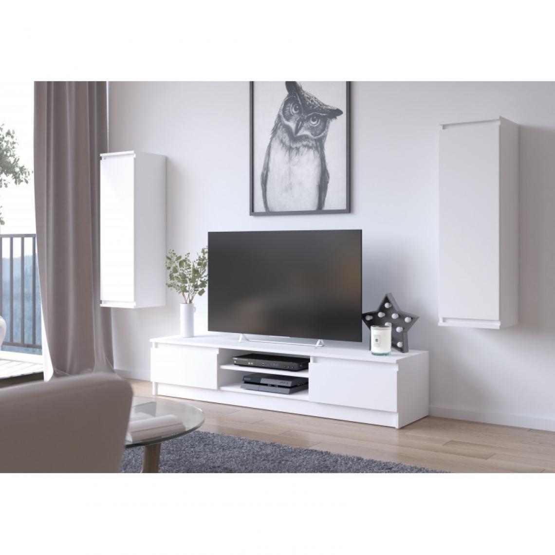 Hucoco - SUBLIM - Ensemble de meubles élégants salon/séjour - 3 éléments meuble TV 2 étagères murales - Style pratique moderne - Blanc - Meubles TV, Hi-Fi
