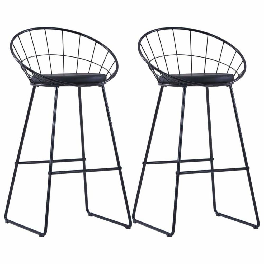 Helloshop26 - Lot de deux tabourets de bar design chaise siège similicuir noir acier 1202176 - Tabourets