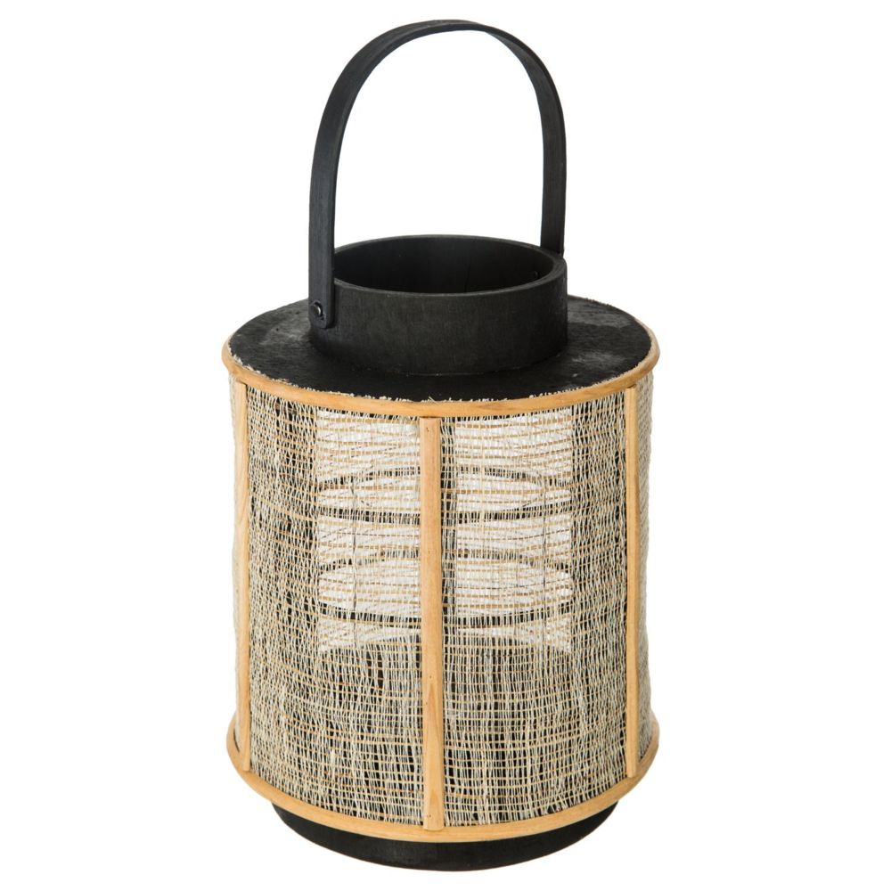 Atmosphera, Createur D'Interieur - Lanterne en bois ethnique Wax - H. 22 cm - Noir - Photophores