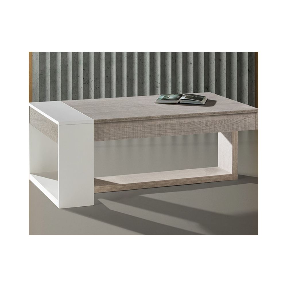 Tousmesmeubles - Table basse relevable Chêne clair/Blanc - ESTEBAN - Tables basses