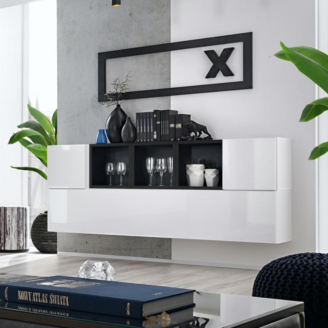 Ac-Deco - Meuble de Rangement Blox V 175cm Blanc & Noir - Meubles TV, Hi-Fi